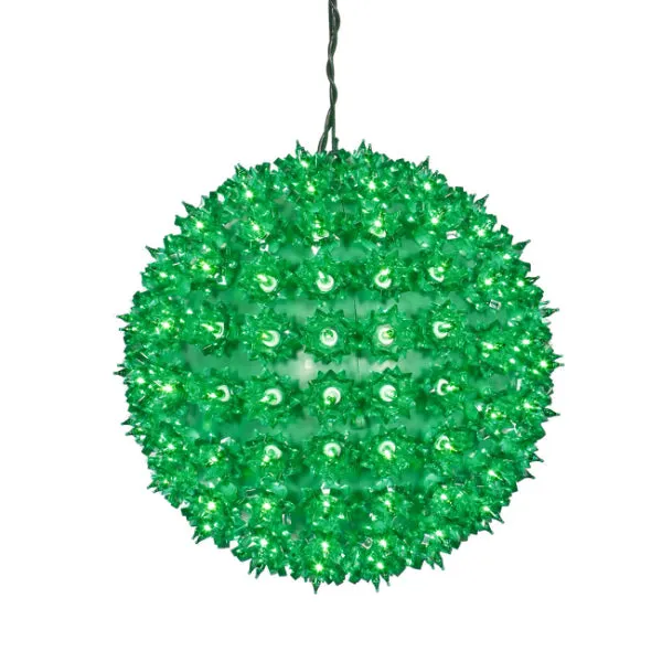 10" Green Lighted Hanging Star Sphere Christmas Decoration