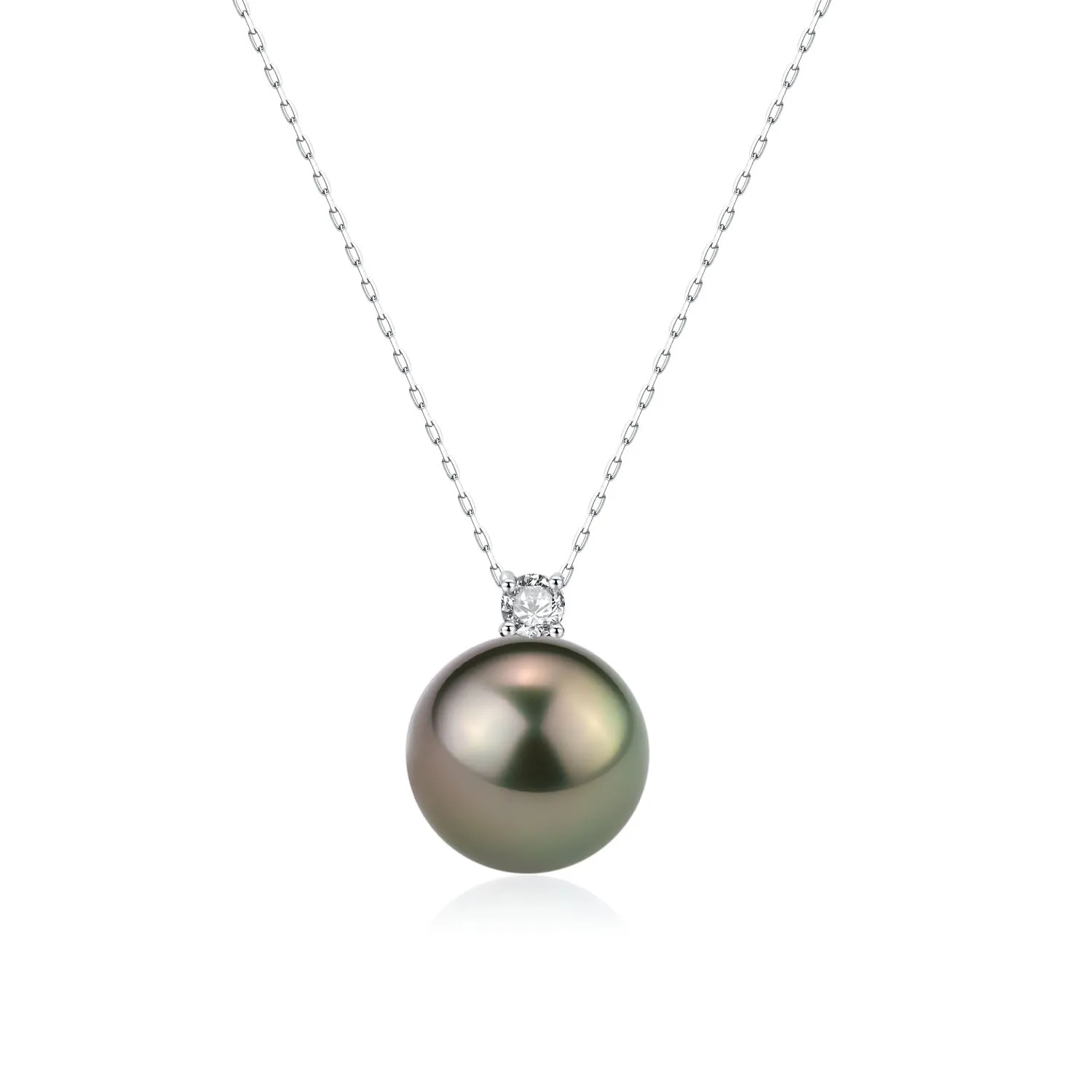 18K Pure Gold 10-12mm Tahitian Pearl & Sasha Diamond Pendant Necklace