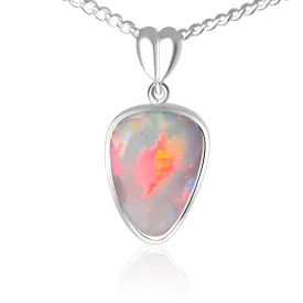 18kt White Gold Semi-Black Opal Red colour bezel set in teardrop shape