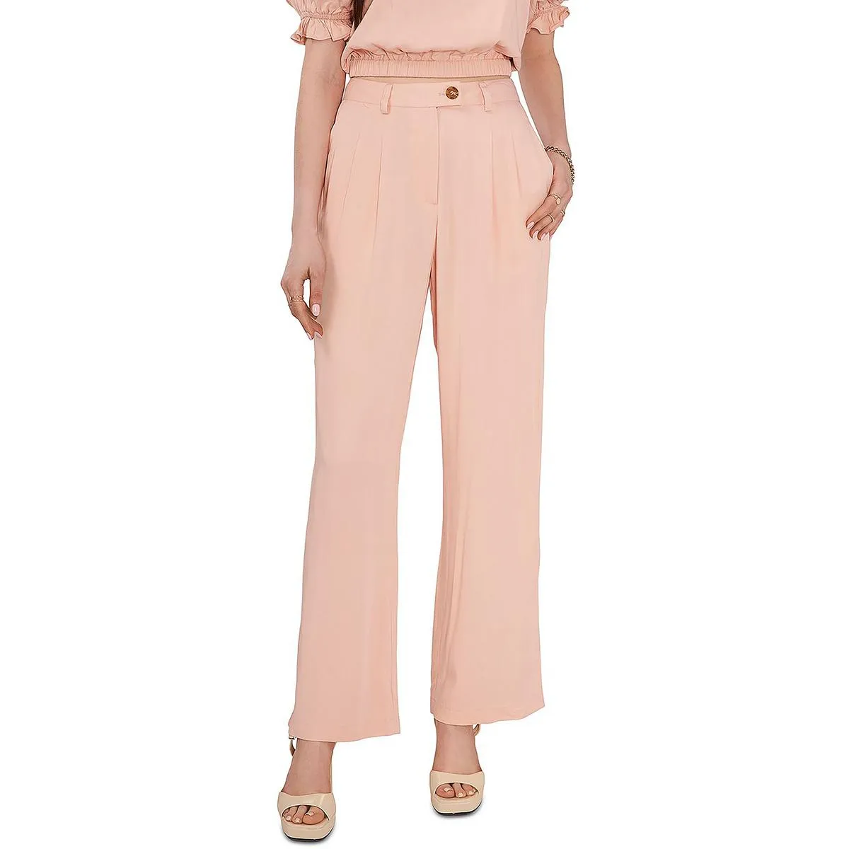 1.State Womens Front Pleat Straight High-Waist Pants