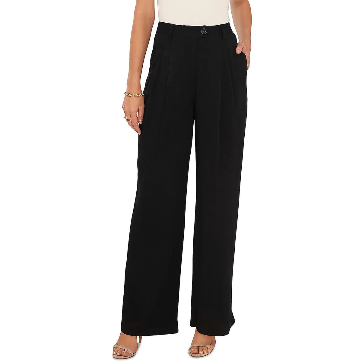 1.State Womens Front Pleat Straight High-Waist Pants