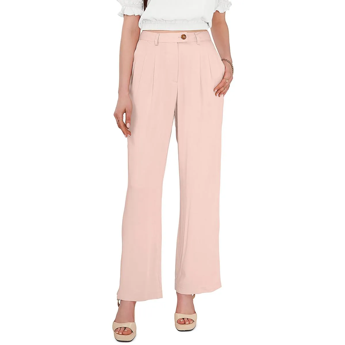 1.State Womens Front Pleat Straight High-Waist Pants