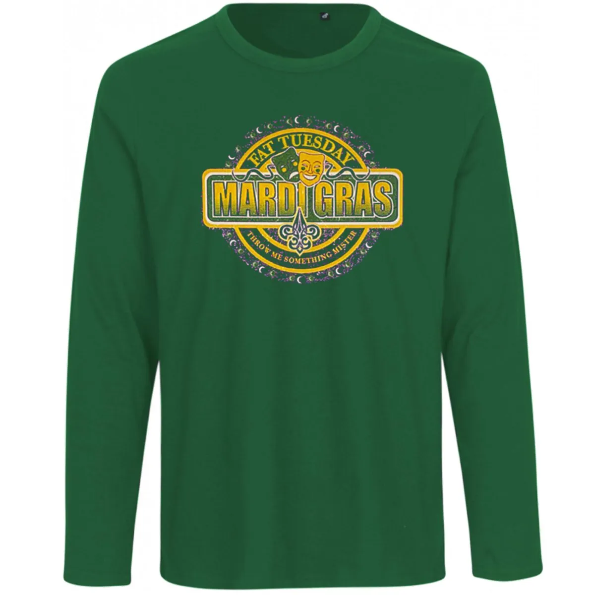 Adult Mardi Gras Fat Tuesday Green Long Sleeve Tee-shirt