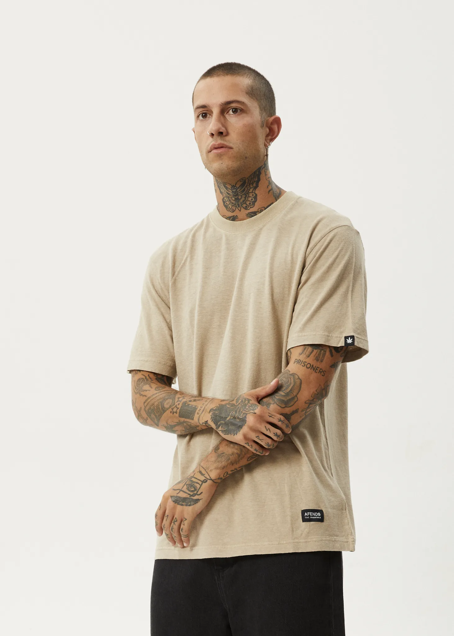 AFENDS Mens Classic - Retro Fit Tee - Taupe