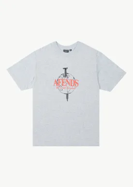 AFENDS Mens Screwed - Retro Fit Tee - Shadow Grey Marle