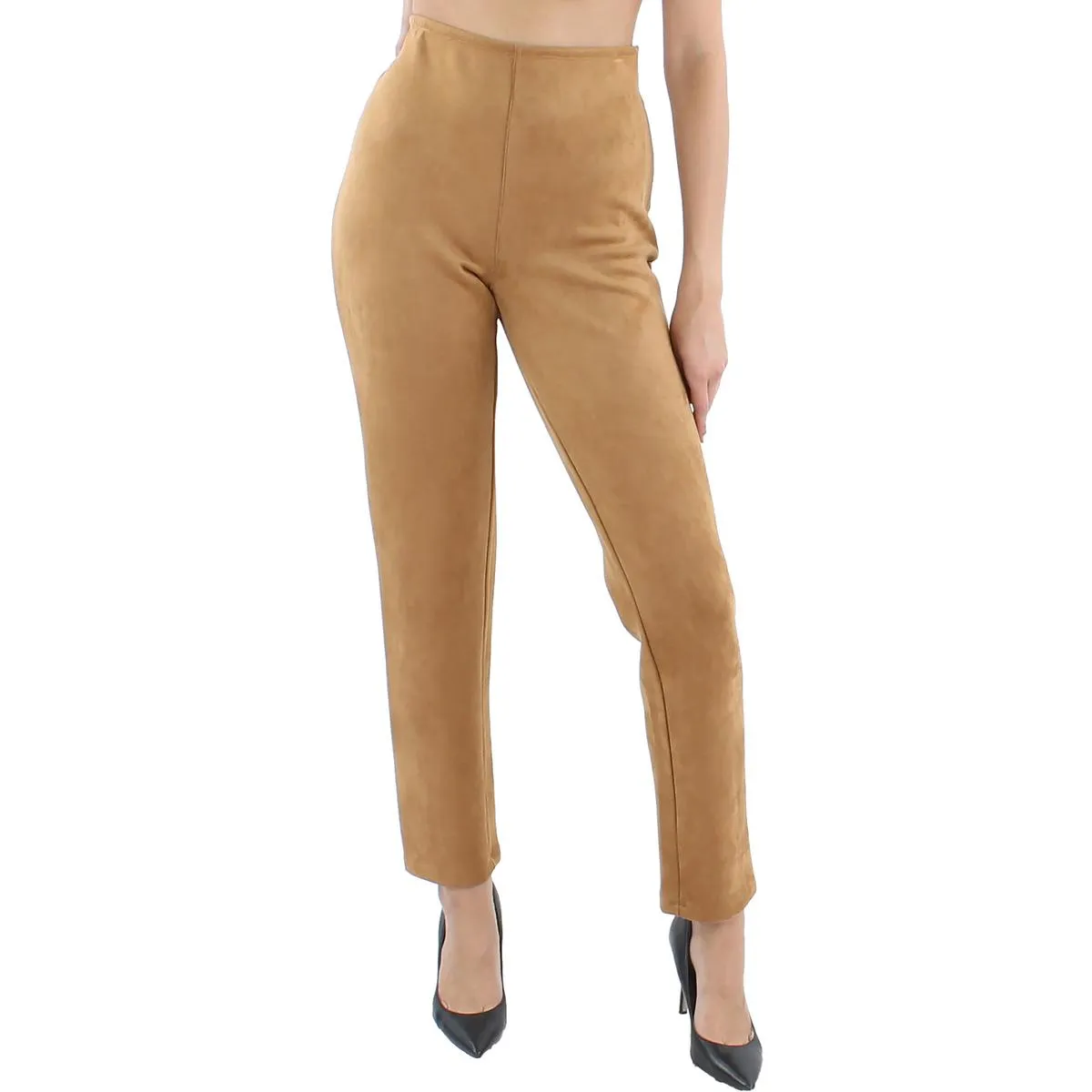 &BASICS Womens High Waist Suede Straight Leg Pants