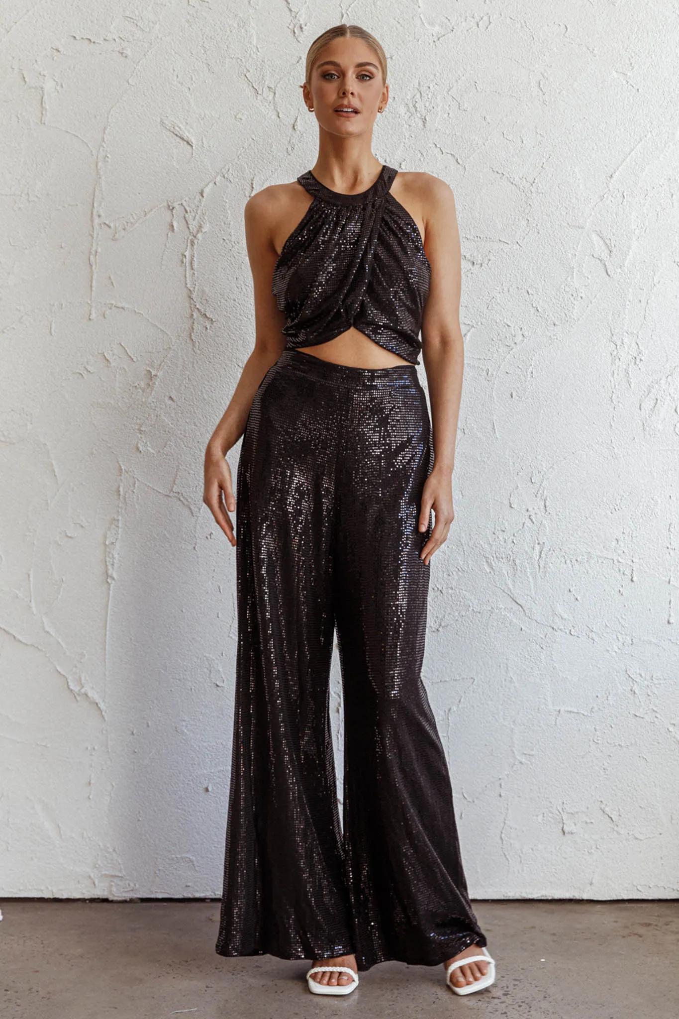 Anything Goes Wide Leg Metallic Pants Black