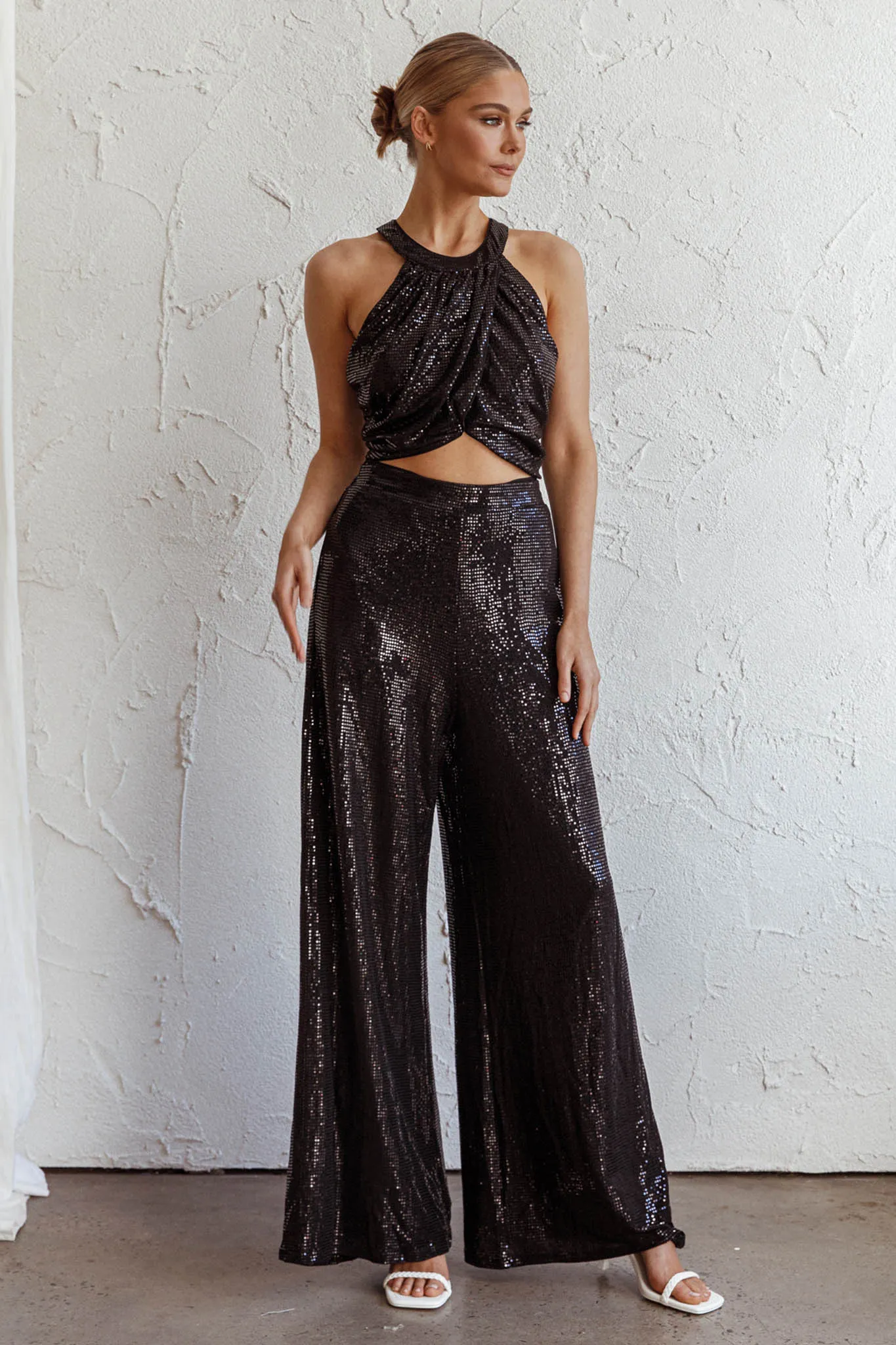 Anything Goes Wide Leg Metallic Pants Black