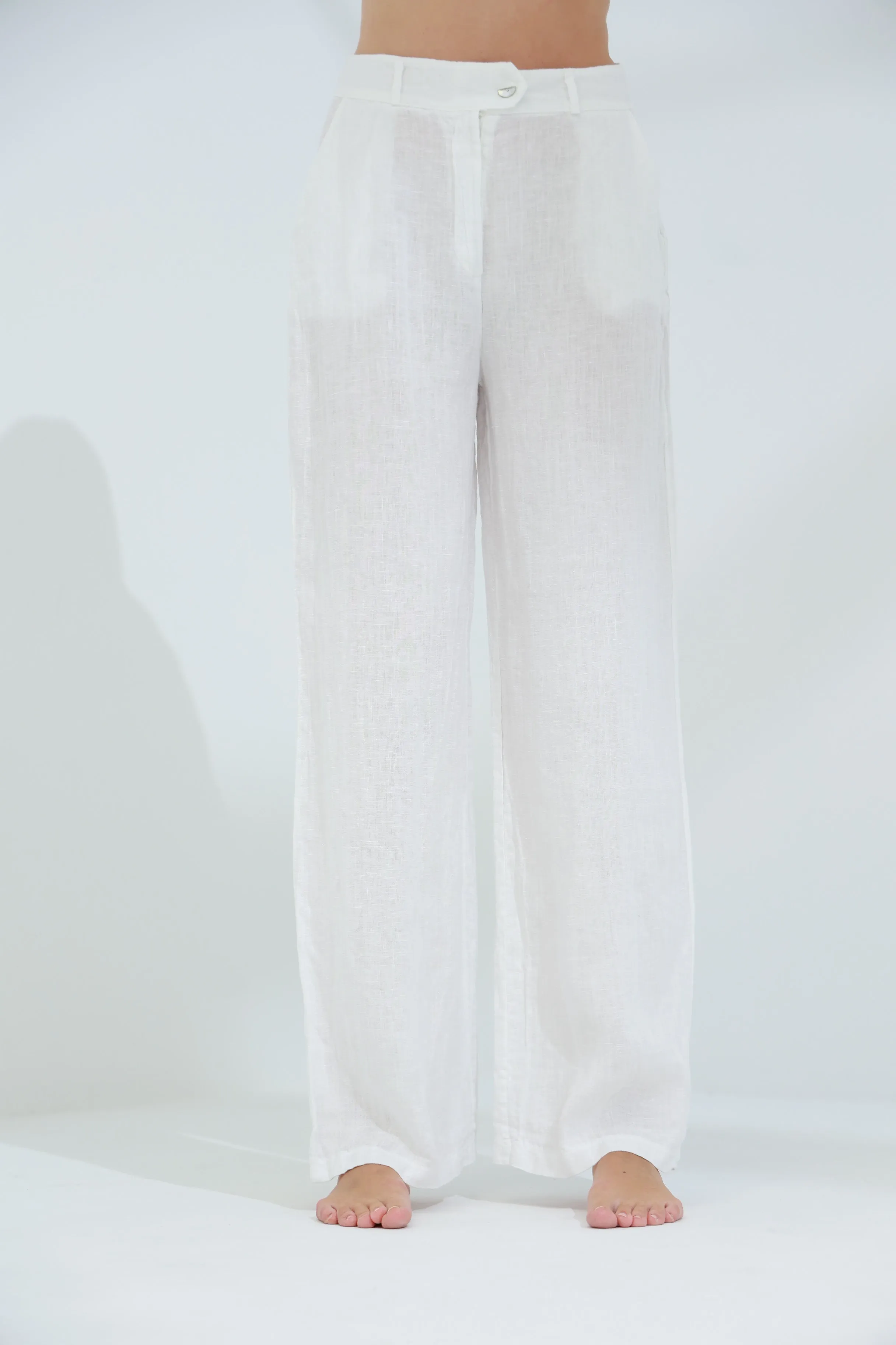 Armonia Straight Leg Linen Pants Blanco