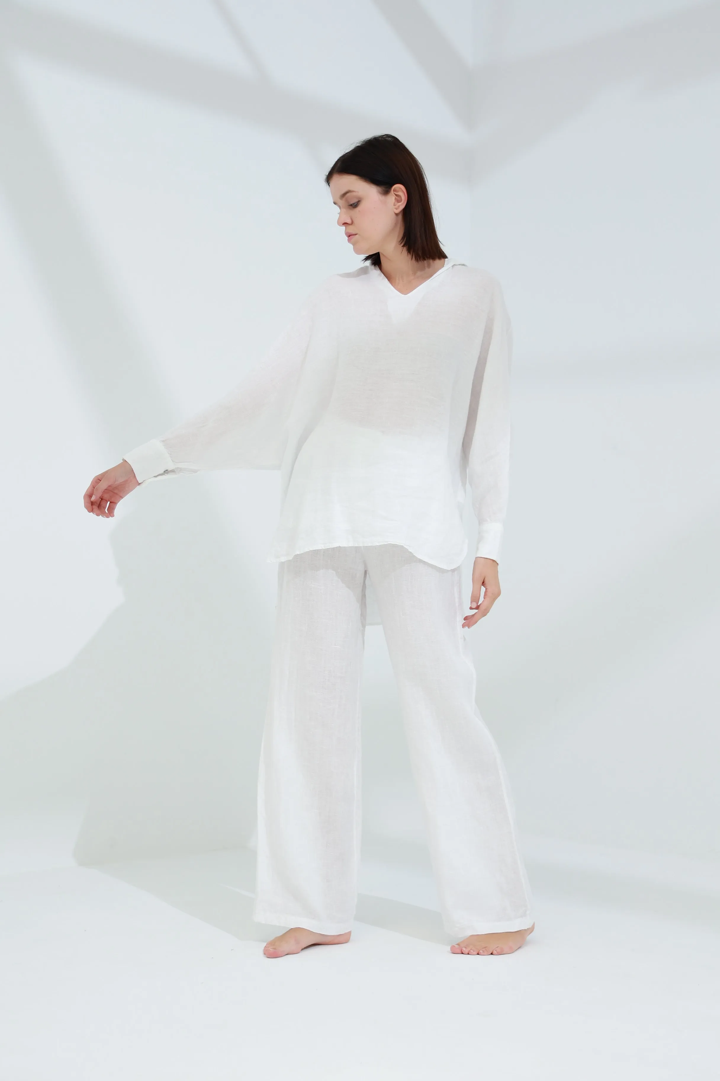 Armonia Straight Leg Linen Pants Blanco