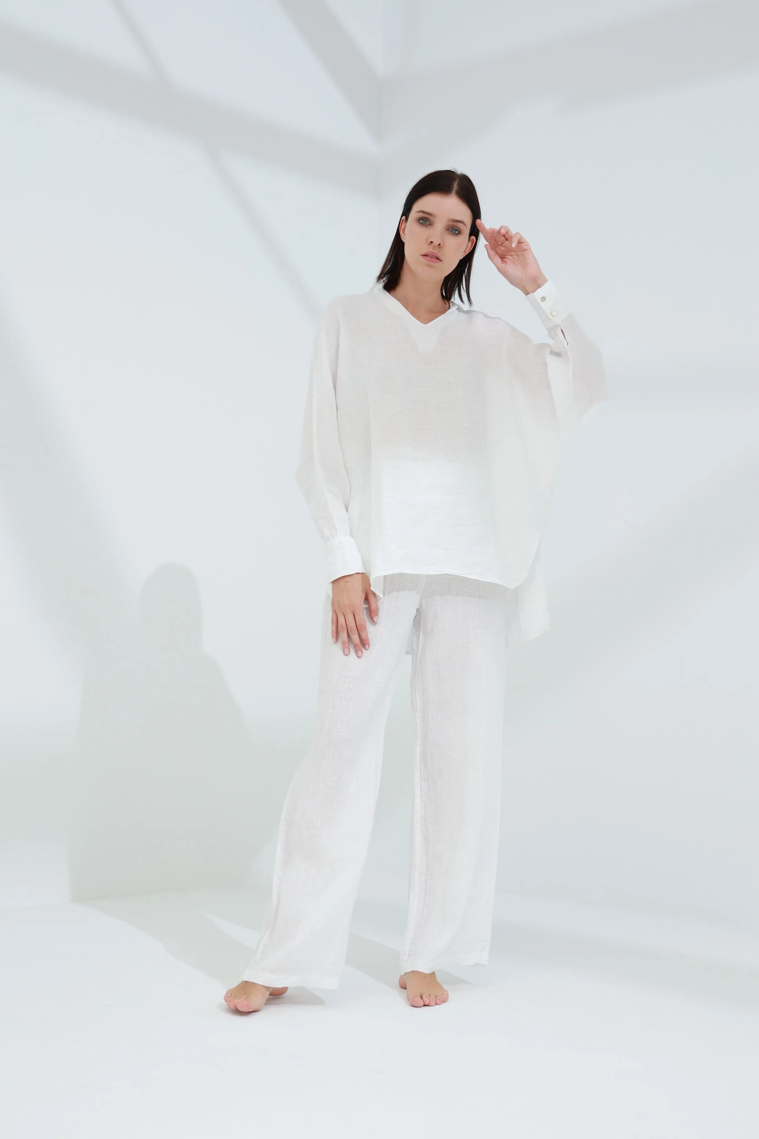 Armonia Straight Leg Linen Pants Blanco