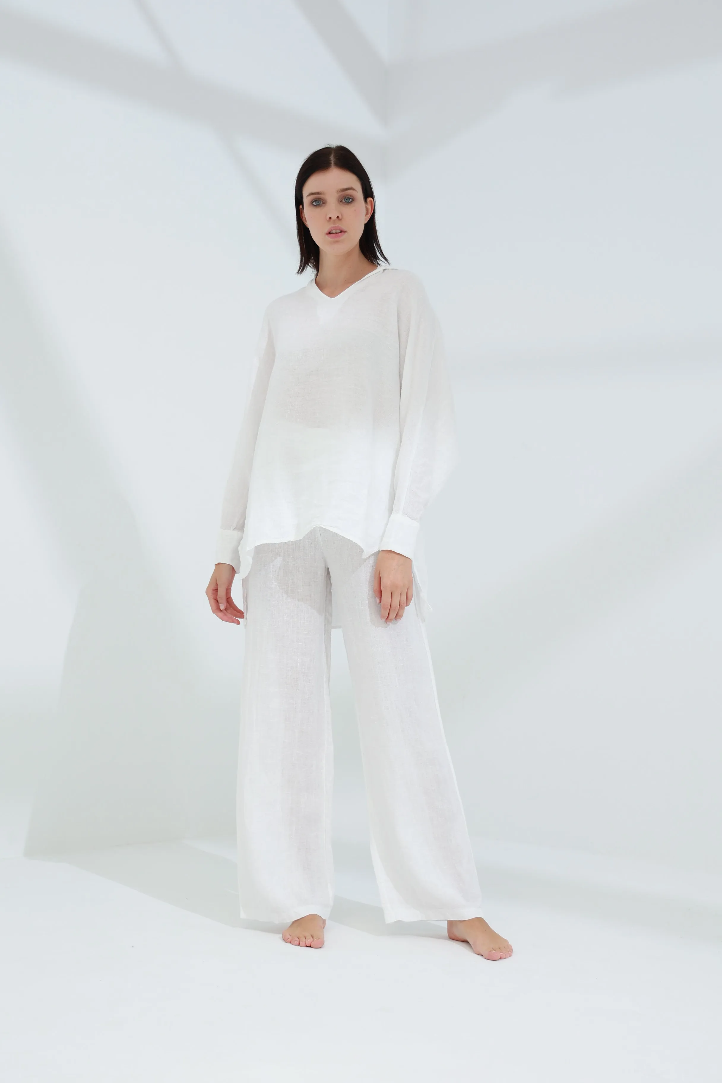 Armonia Straight Leg Linen Pants Blanco