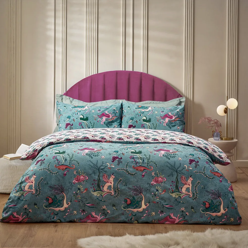 Athena Mythological Duvet Cover Set Mineral Blue