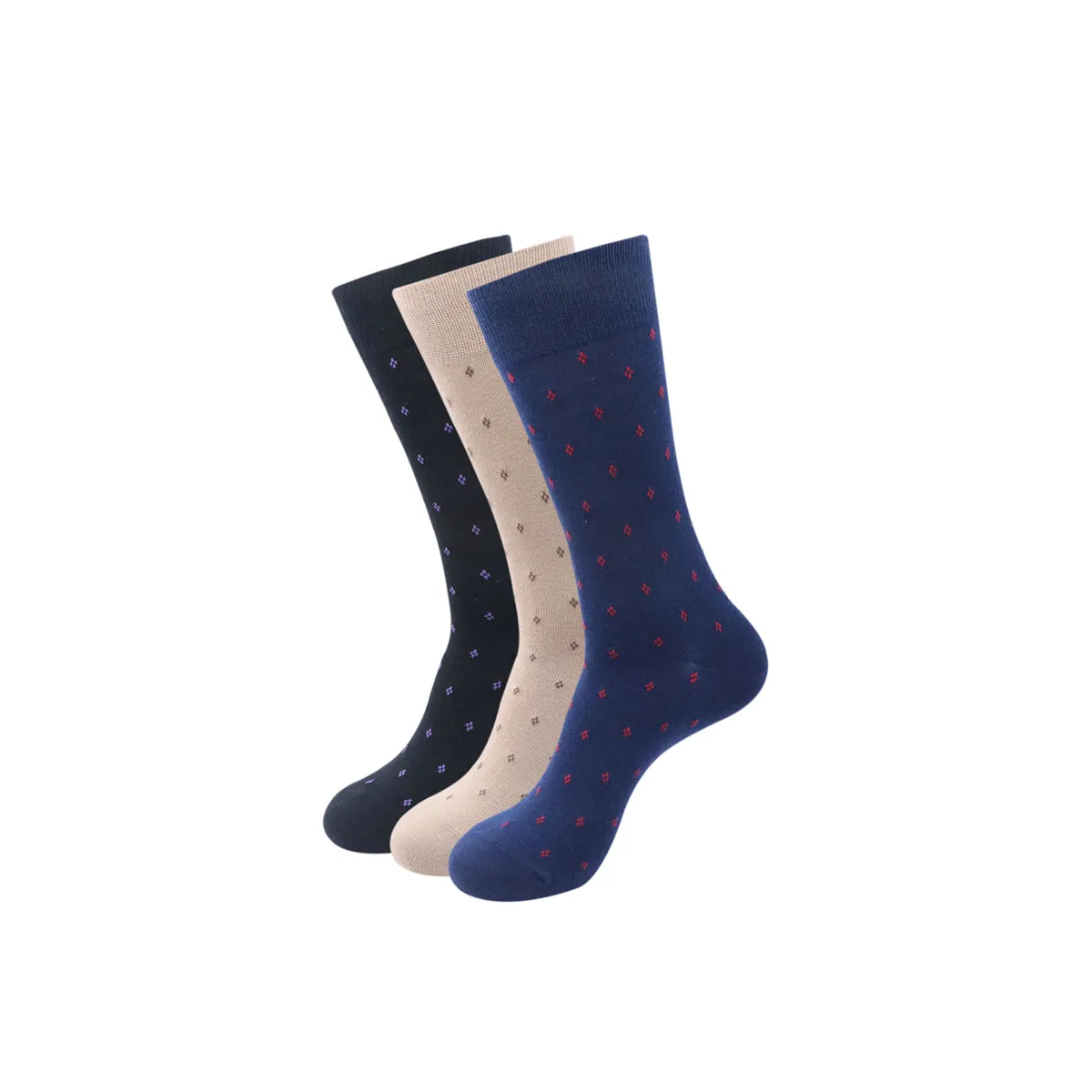 Balenzia Men's Polka Pattern Cotton Crew length socks-(Pack of 3 Pairs/1U)-(Black,Beige,Navy)