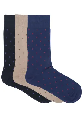 Balenzia Men's Polka Pattern Cotton Crew length socks-(Pack of 3 Pairs/1U)-(Black,Beige,Navy)