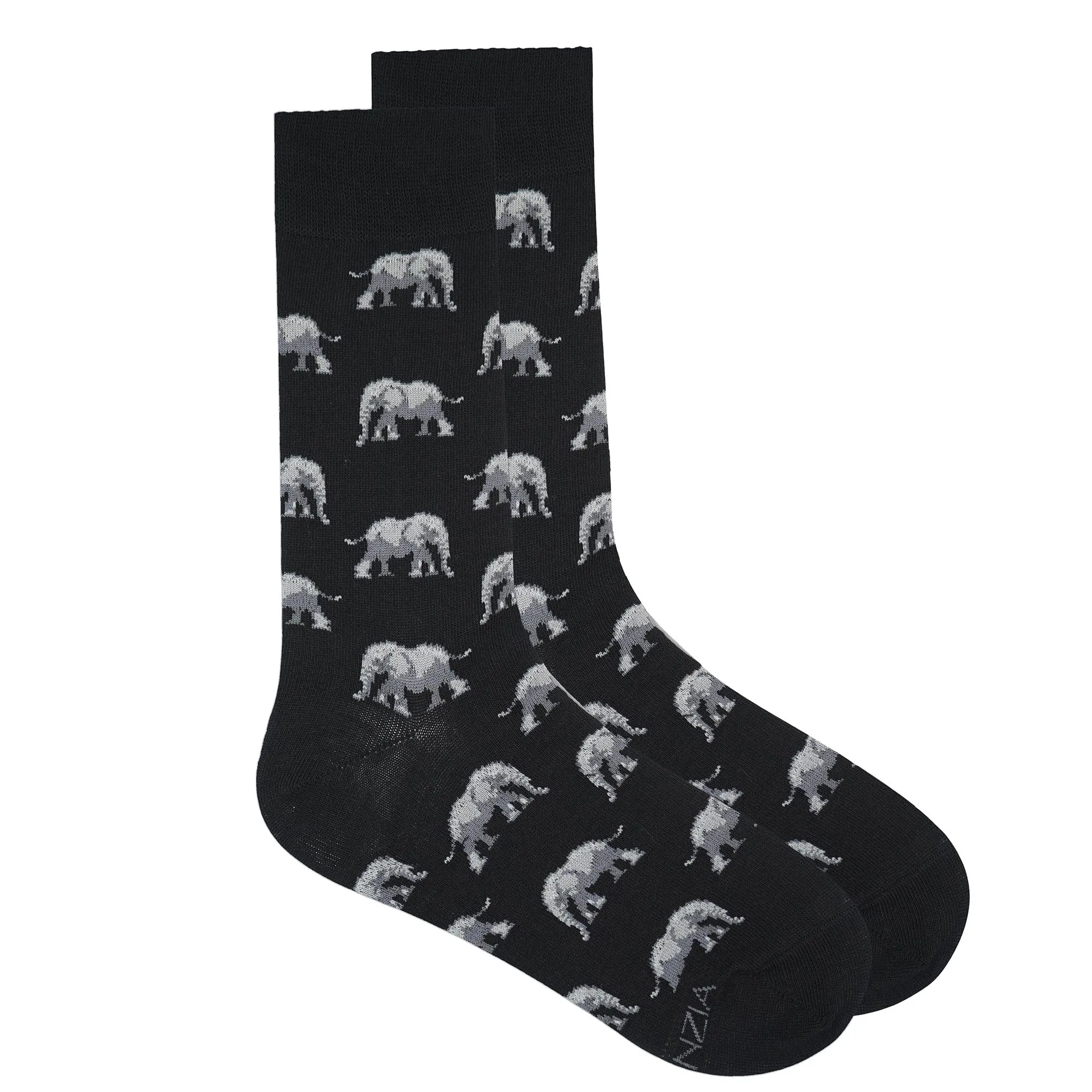 BALENZIA MEN'S WWF-INDIA BLACK FORMAL CREW SOCKS | 2-PACK | ELEPHANT PRINT & EMBROIDERY | FREE SIZE