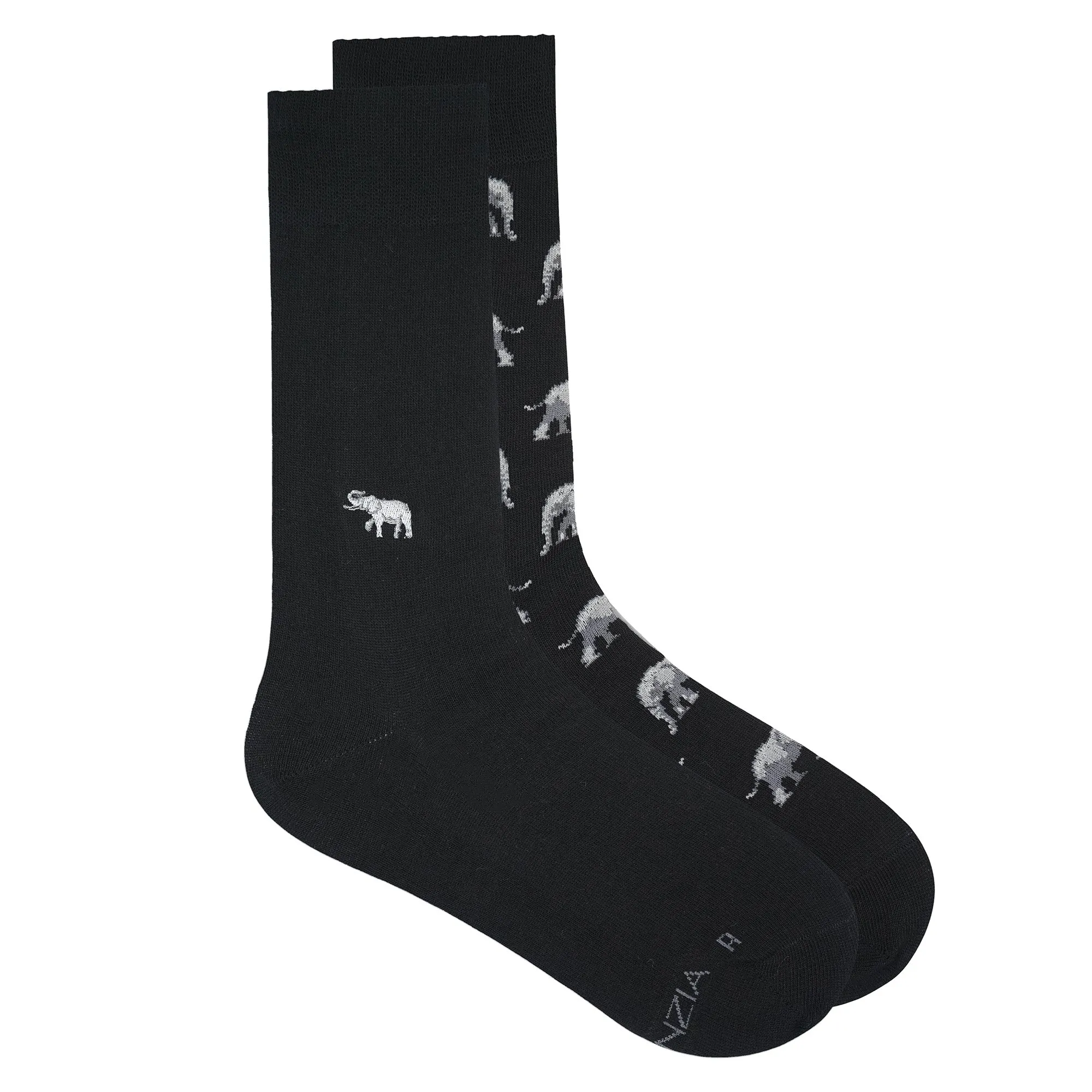 BALENZIA MEN'S WWF-INDIA BLACK FORMAL CREW SOCKS | 2-PACK | ELEPHANT PRINT & EMBROIDERY | FREE SIZE