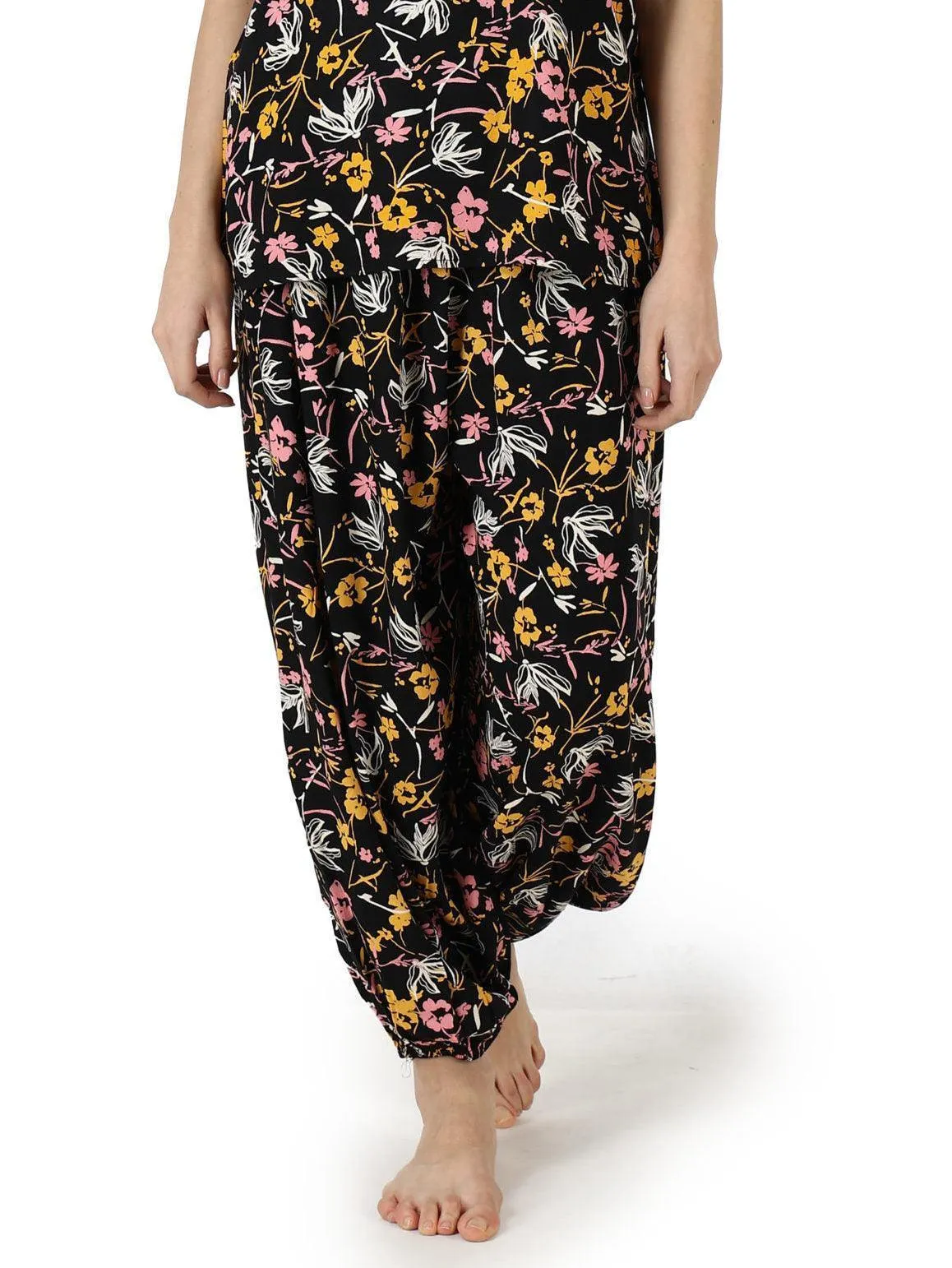 Black Floral Printed Harem Pants