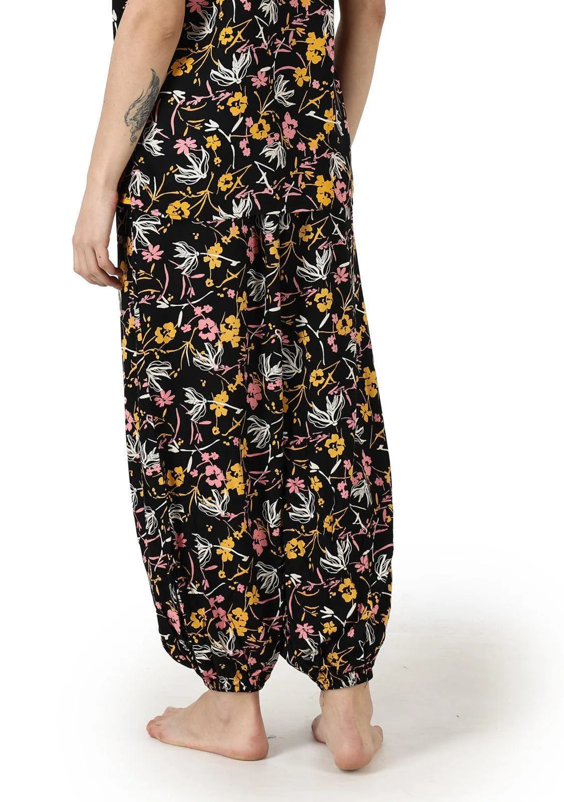 Black Floral Printed Harem Pants