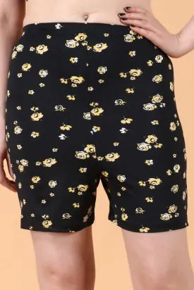 Black Floral Stretchable Shorts