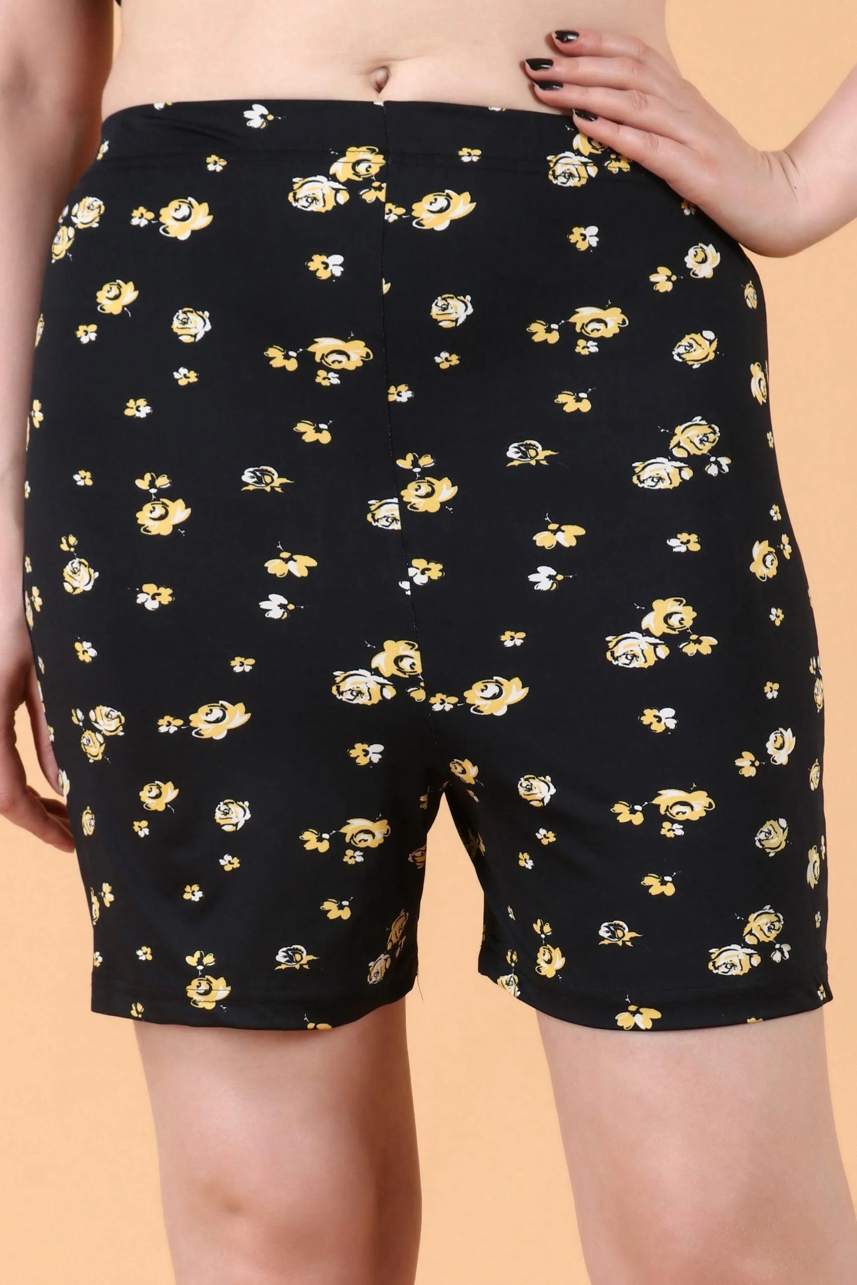 Black Floral Stretchable Shorts