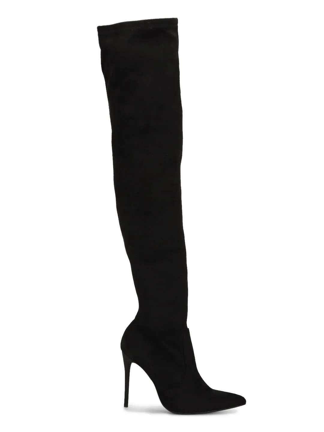 Black Micro Knee Length High Heel Boots