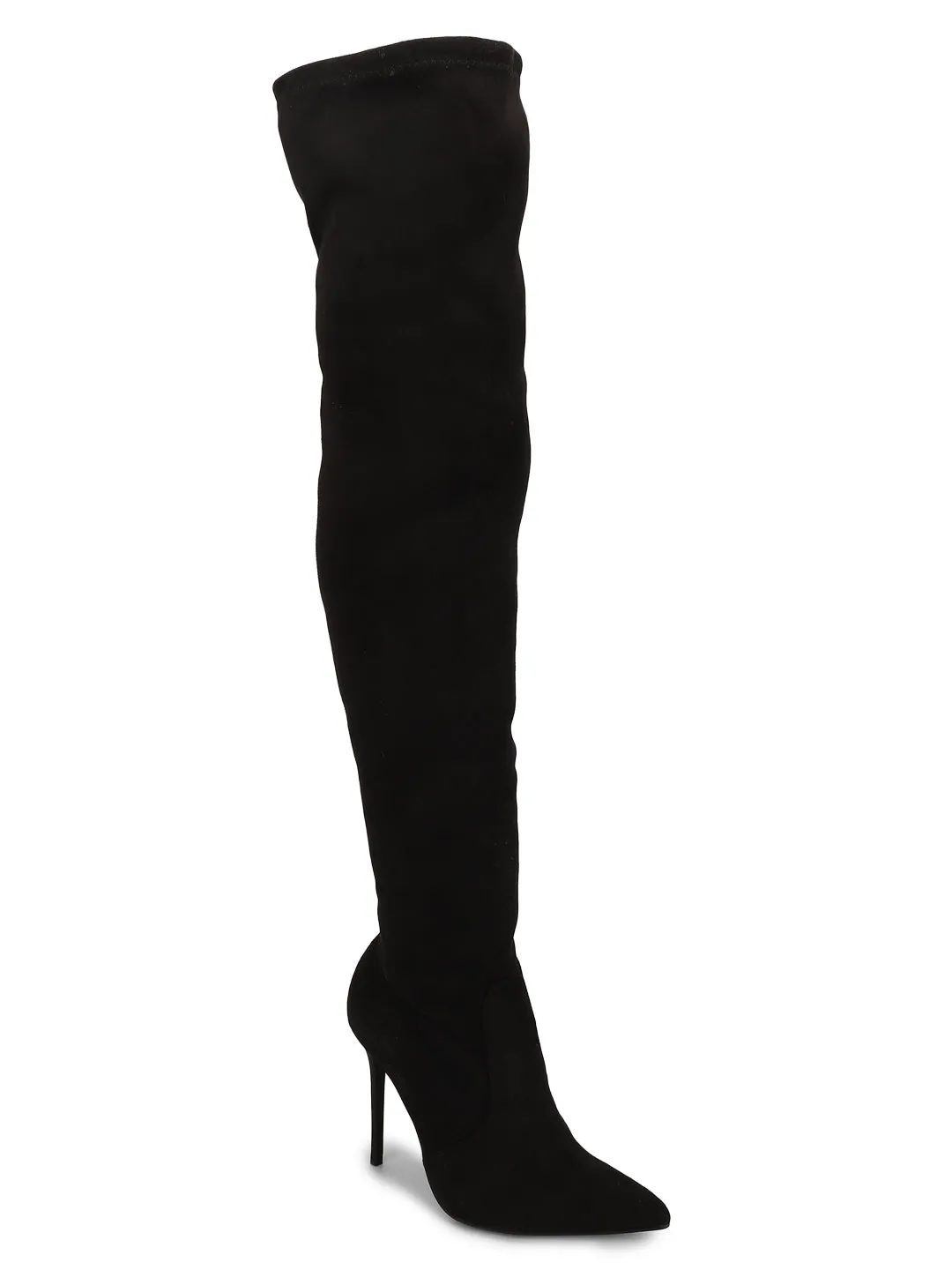 Black Micro Knee Length High Heel Boots