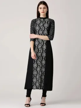 Black Printed Cotton Kurta