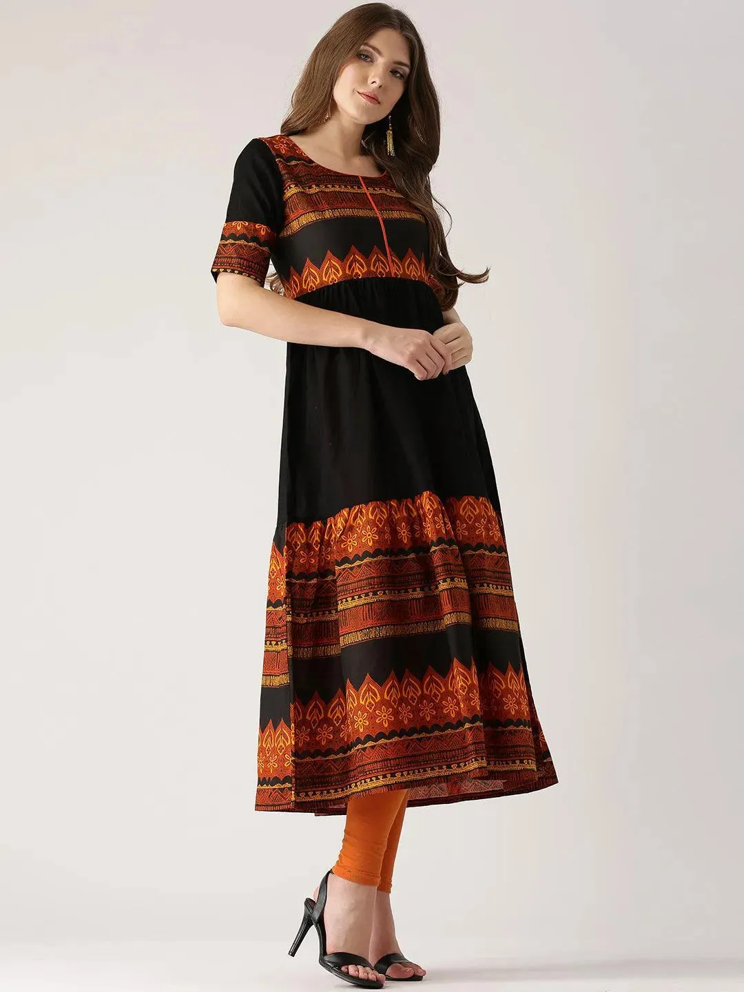 Black Printed Cotton Kurta