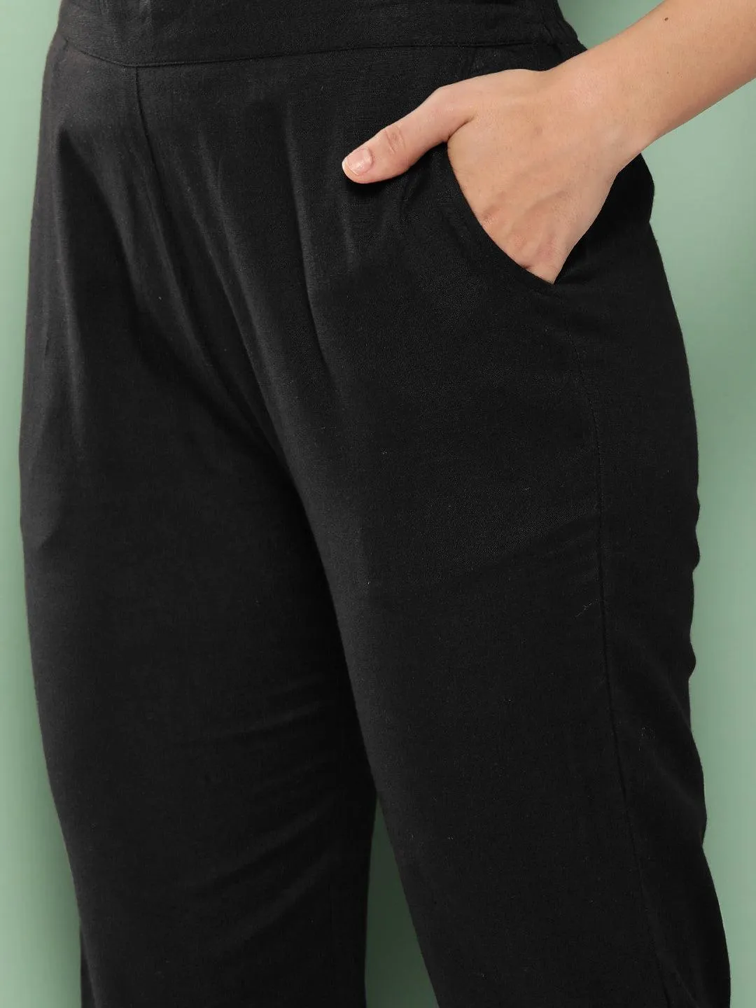 Black Solid Cotton Trousers