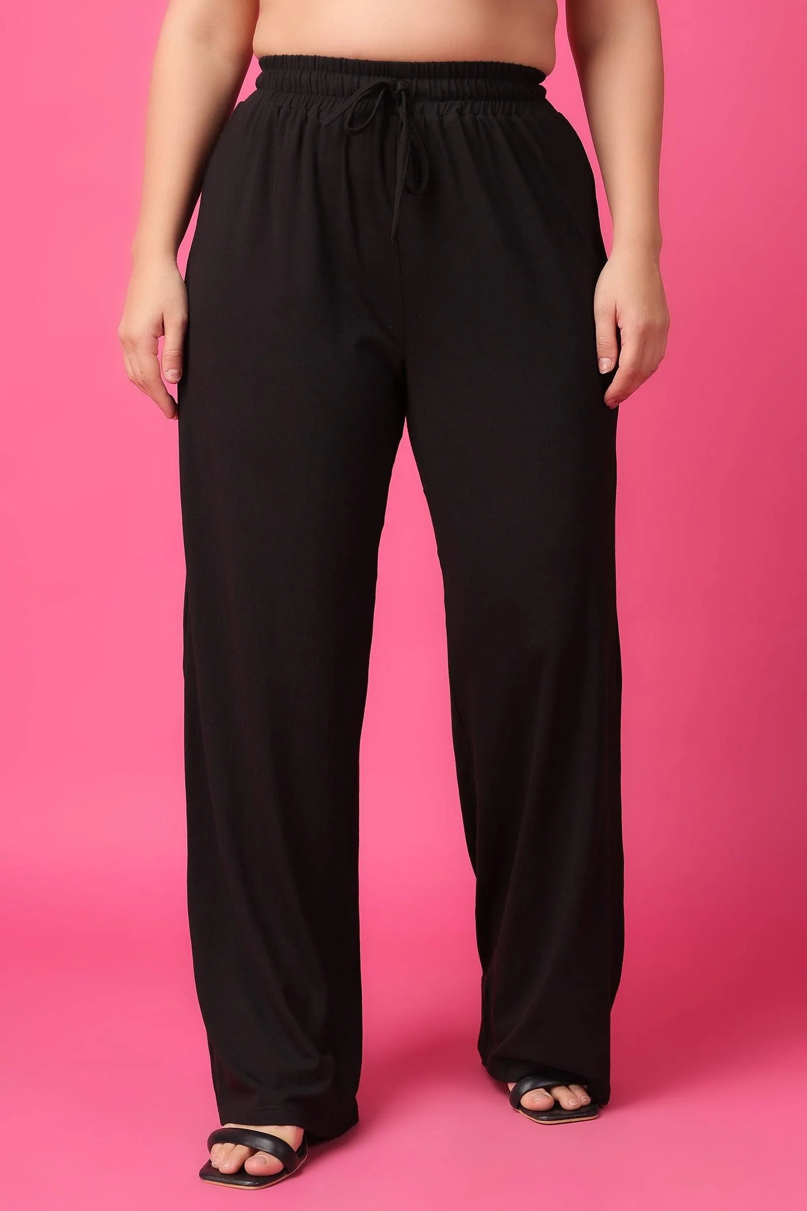 Black Solid Pyjamas with Drawstrings