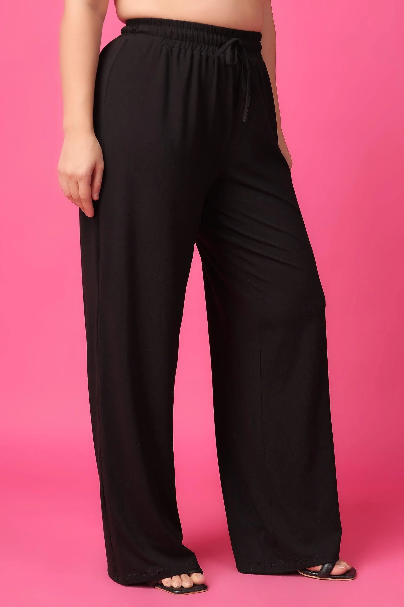 Black Solid Pyjamas with Drawstrings