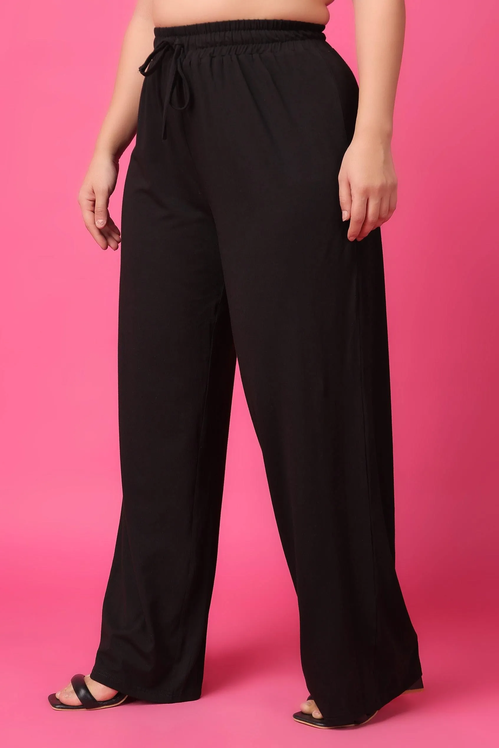 Black Solid Pyjamas with Drawstrings