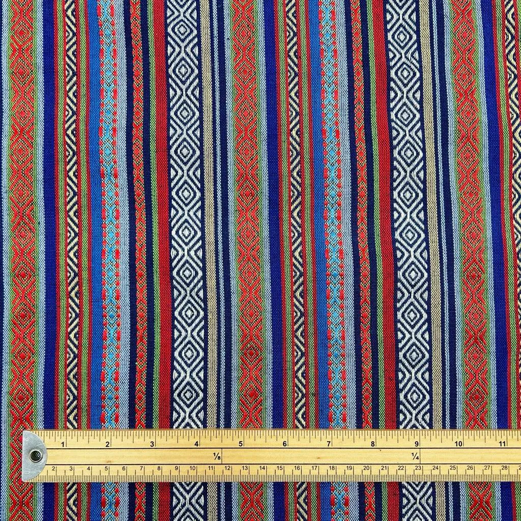 Blue Stripes Tribal Print Recycled Jacquard Fabric