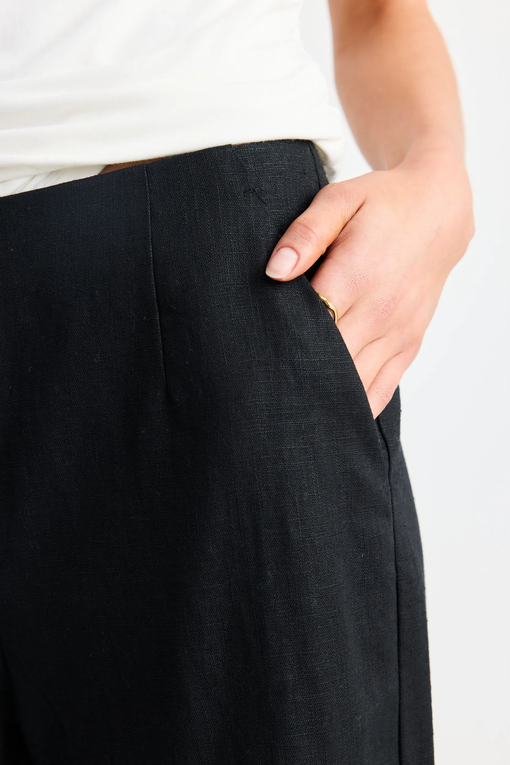 Boardwalk Black Ramie Extended Waist Pants