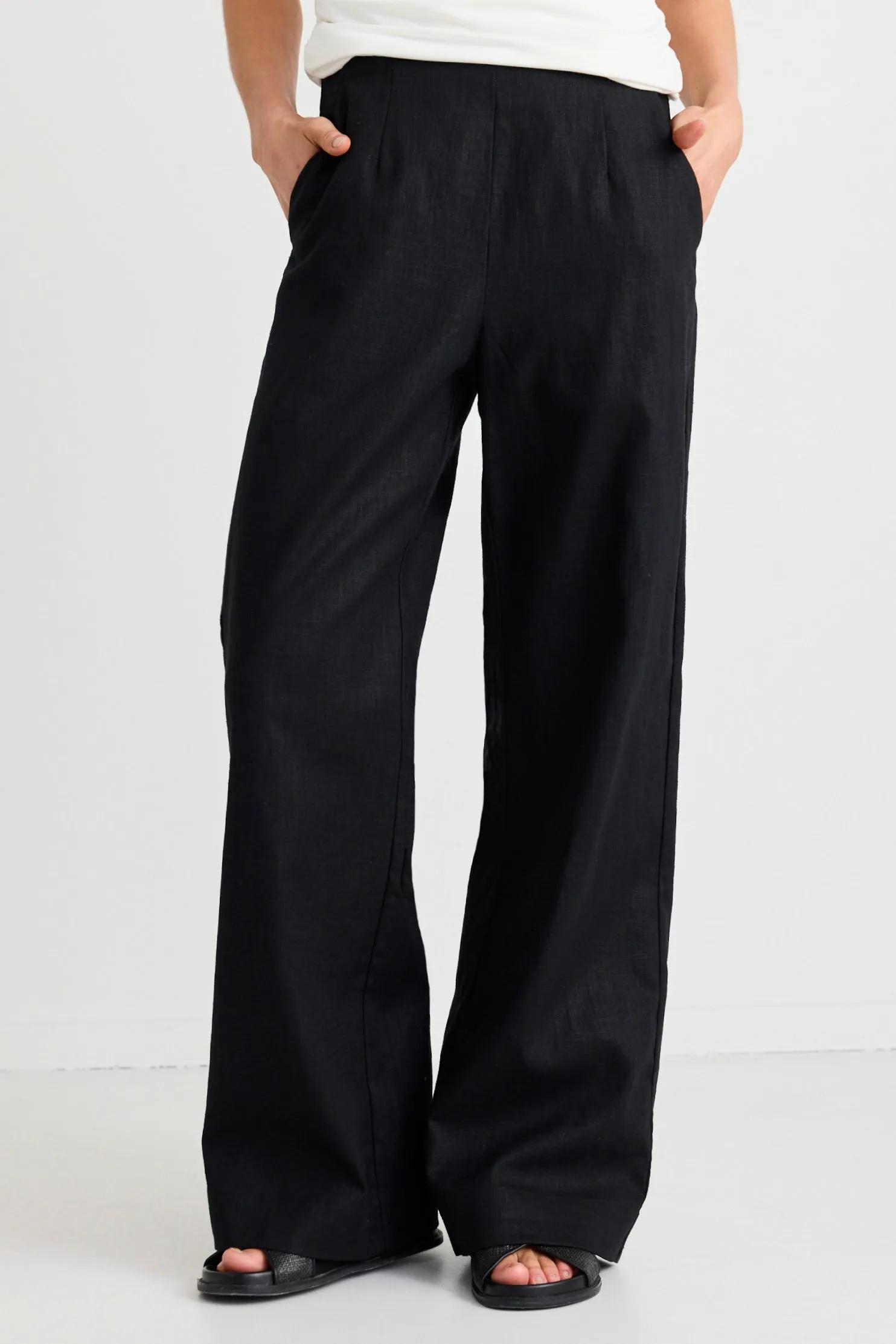 Boardwalk Black Ramie Extended Waist Pants