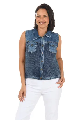 Button-Front Denim Sweater Vest