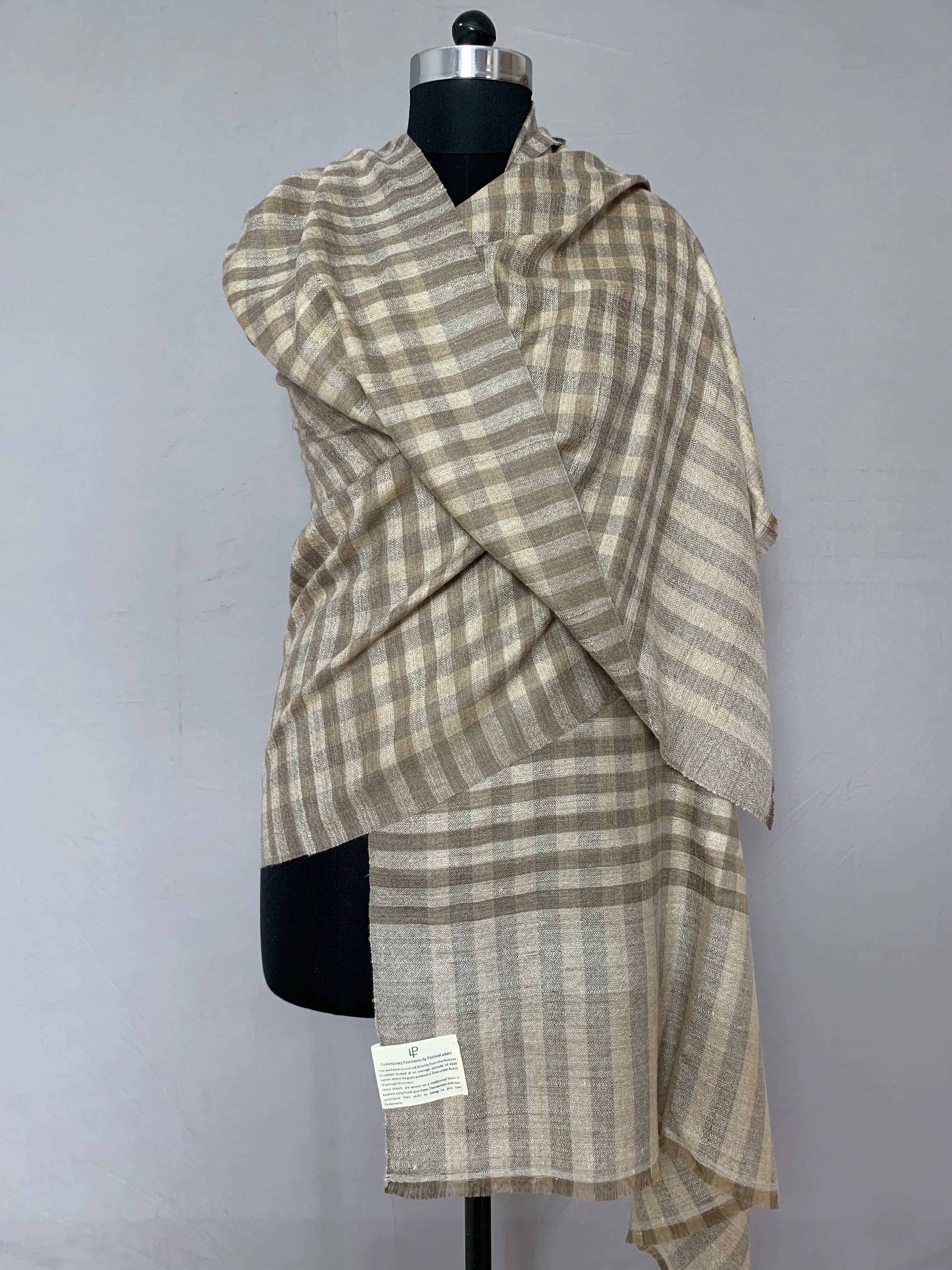 Caria Parchment Check And Strips Shawl