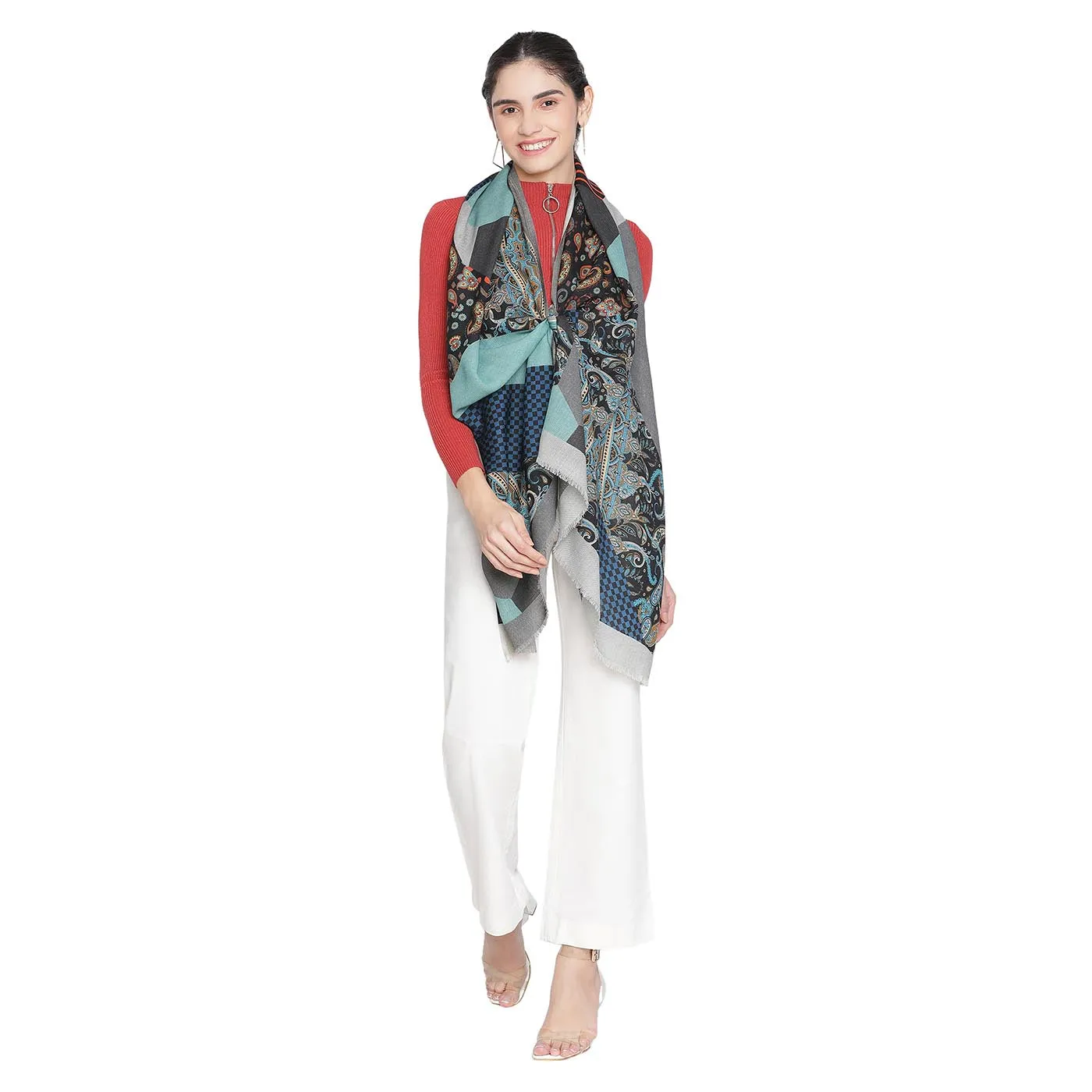 CHARU Wool Blend Orange Printed Stole