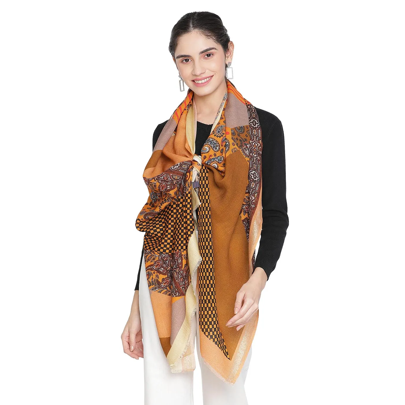 CHARU Wool Blend Orange Printed Stole