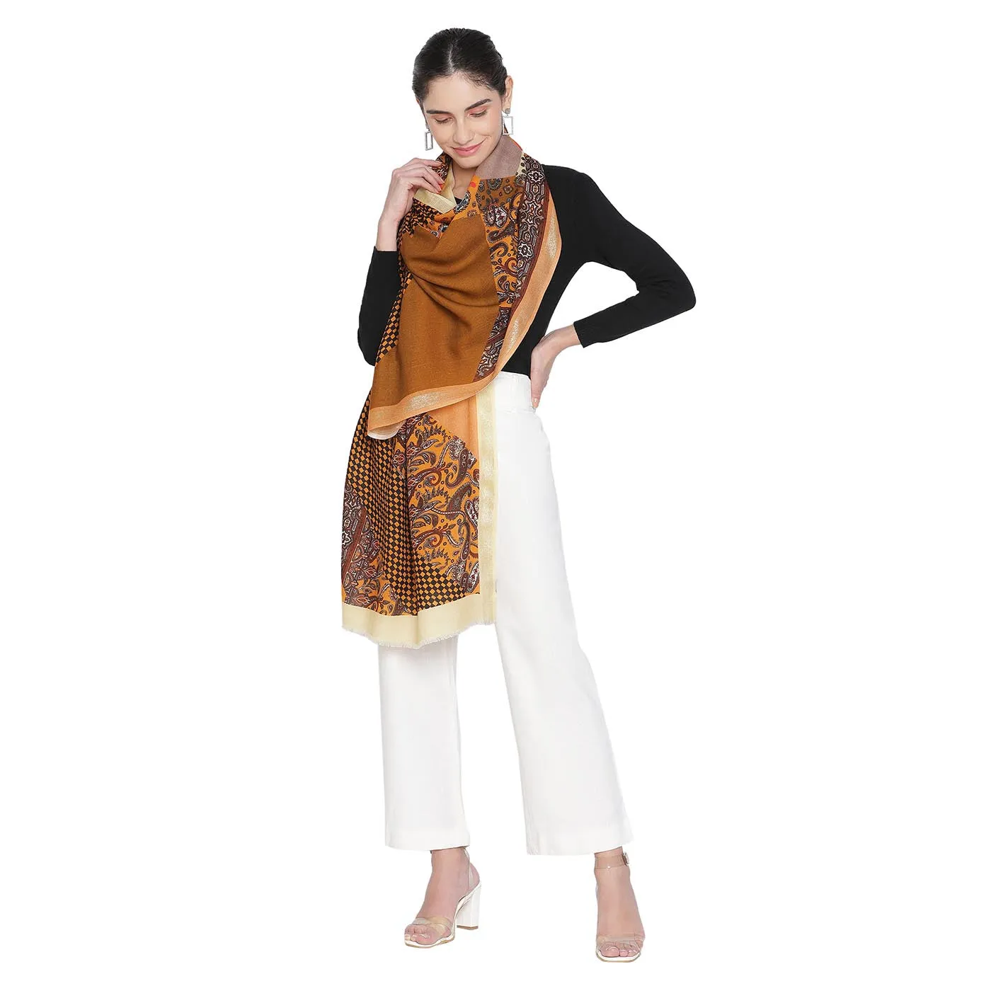 CHARU Wool Blend Orange Printed Stole