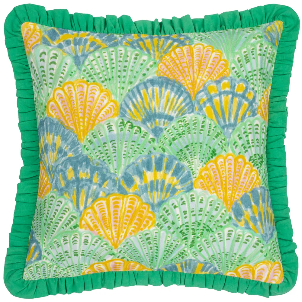 Clam Shells Frilled Cushion Green