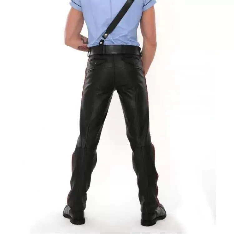 Classic Rise Waist Black Leather Pants for Men