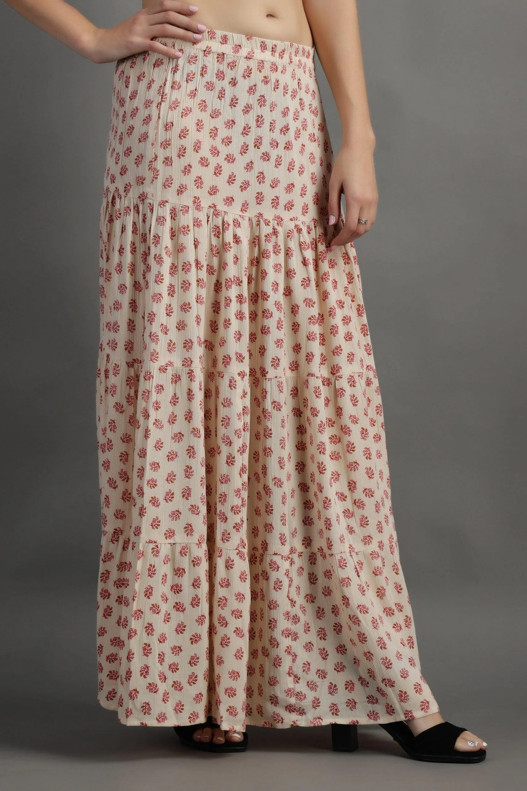 Cream Floral Printed Skirt