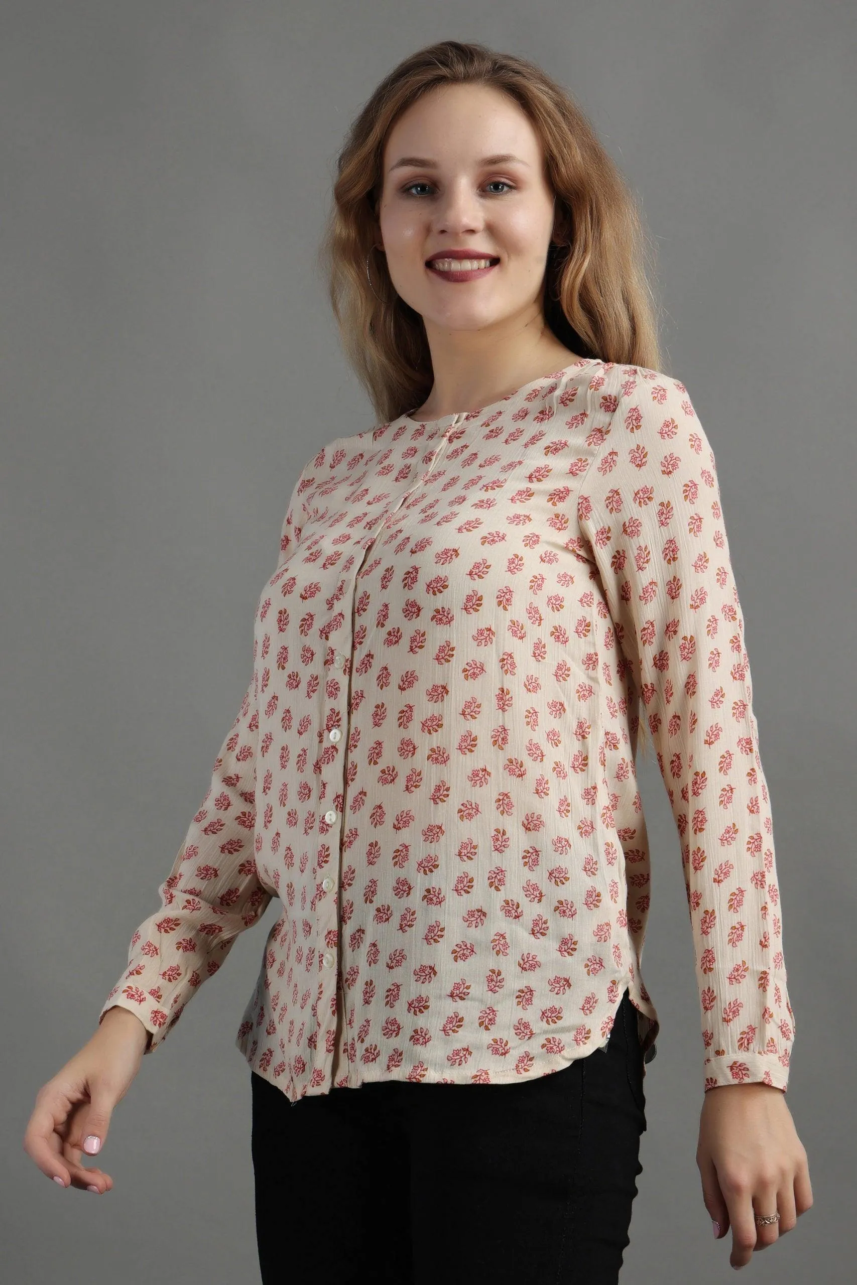 Cream Floral Printed Top