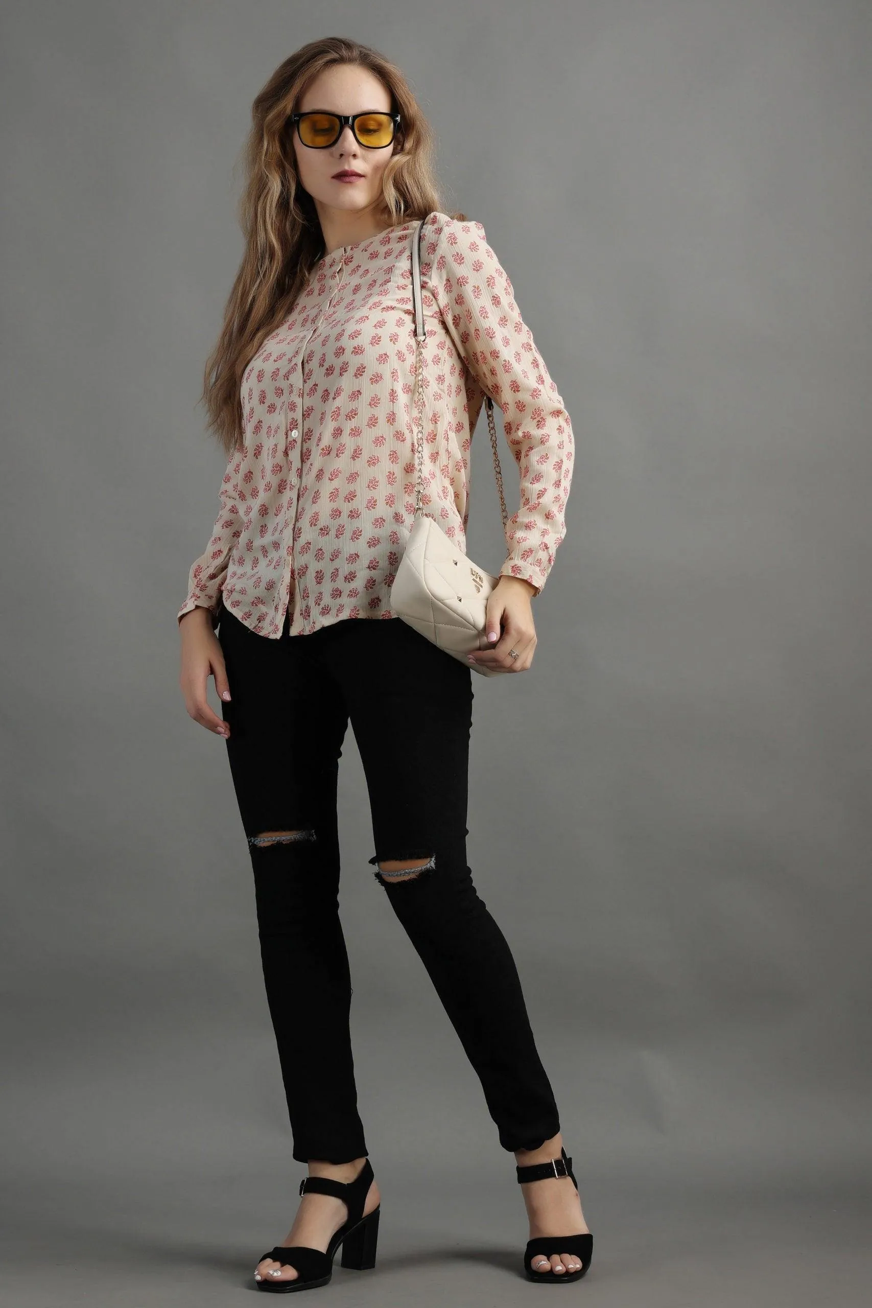 Cream Floral Printed Top