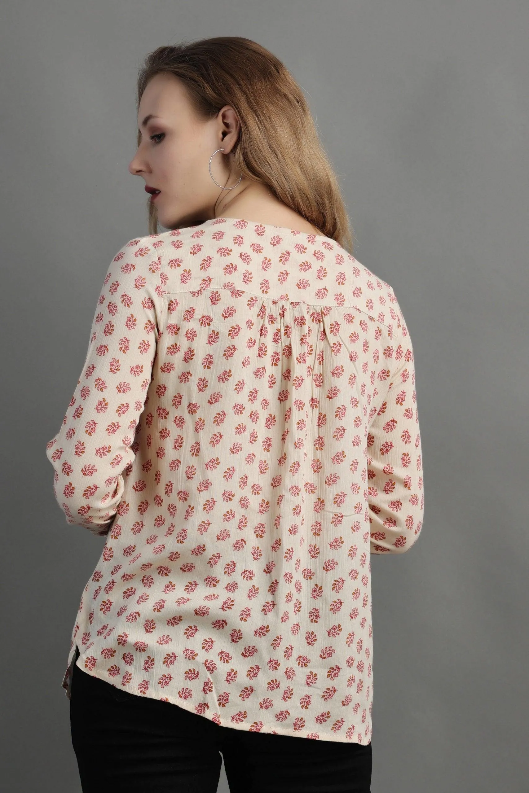 Cream Floral Printed Top