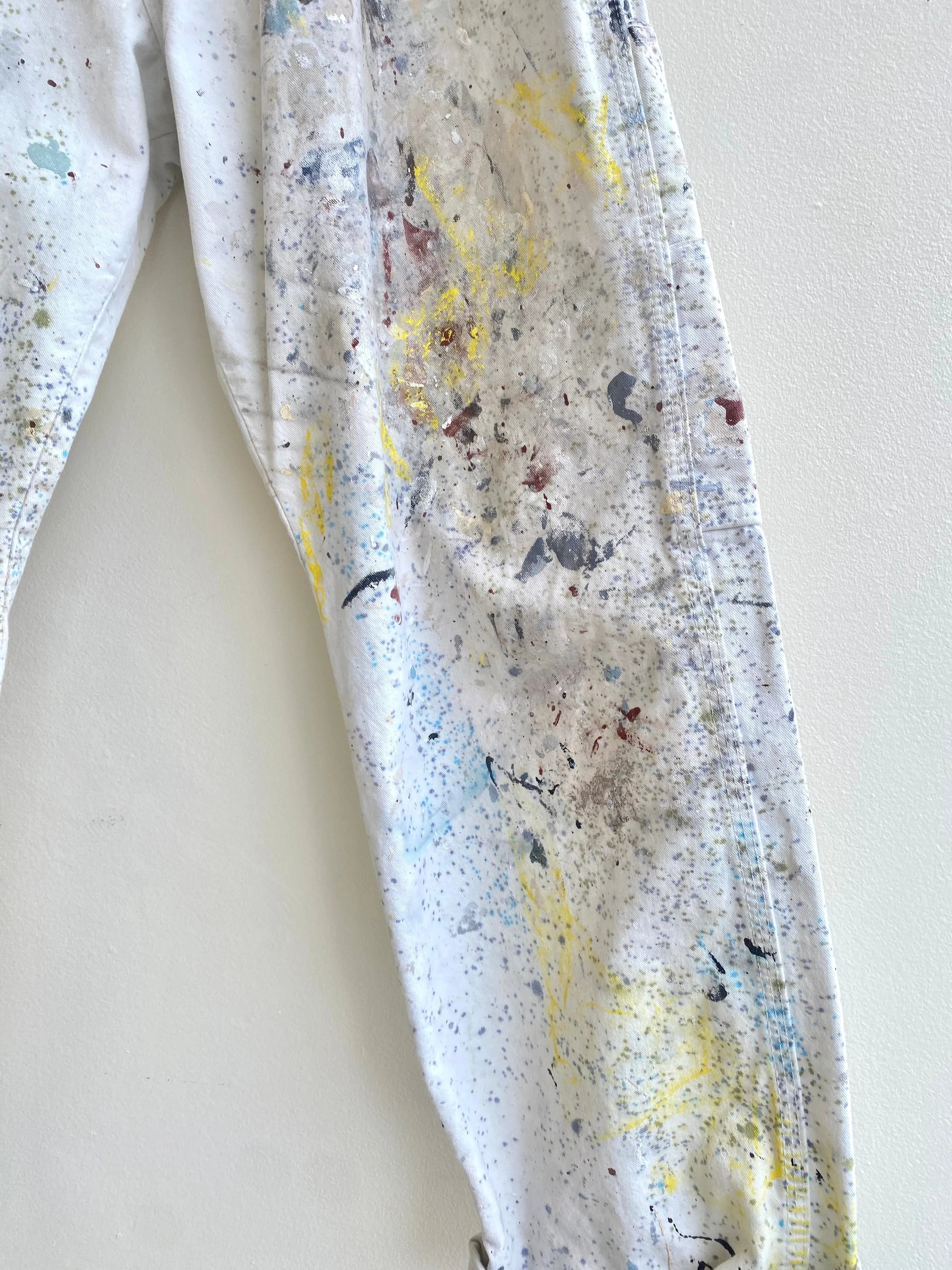 Dot Splattered Vintage White Painters Pants (Burgundy & Yellow)