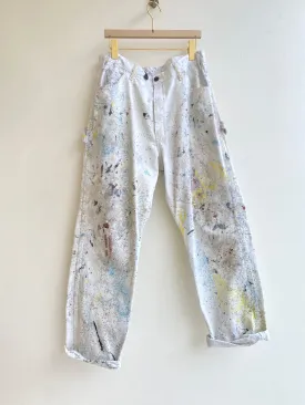 Dot Splattered Vintage White Painters Pants (Burgundy & Yellow)