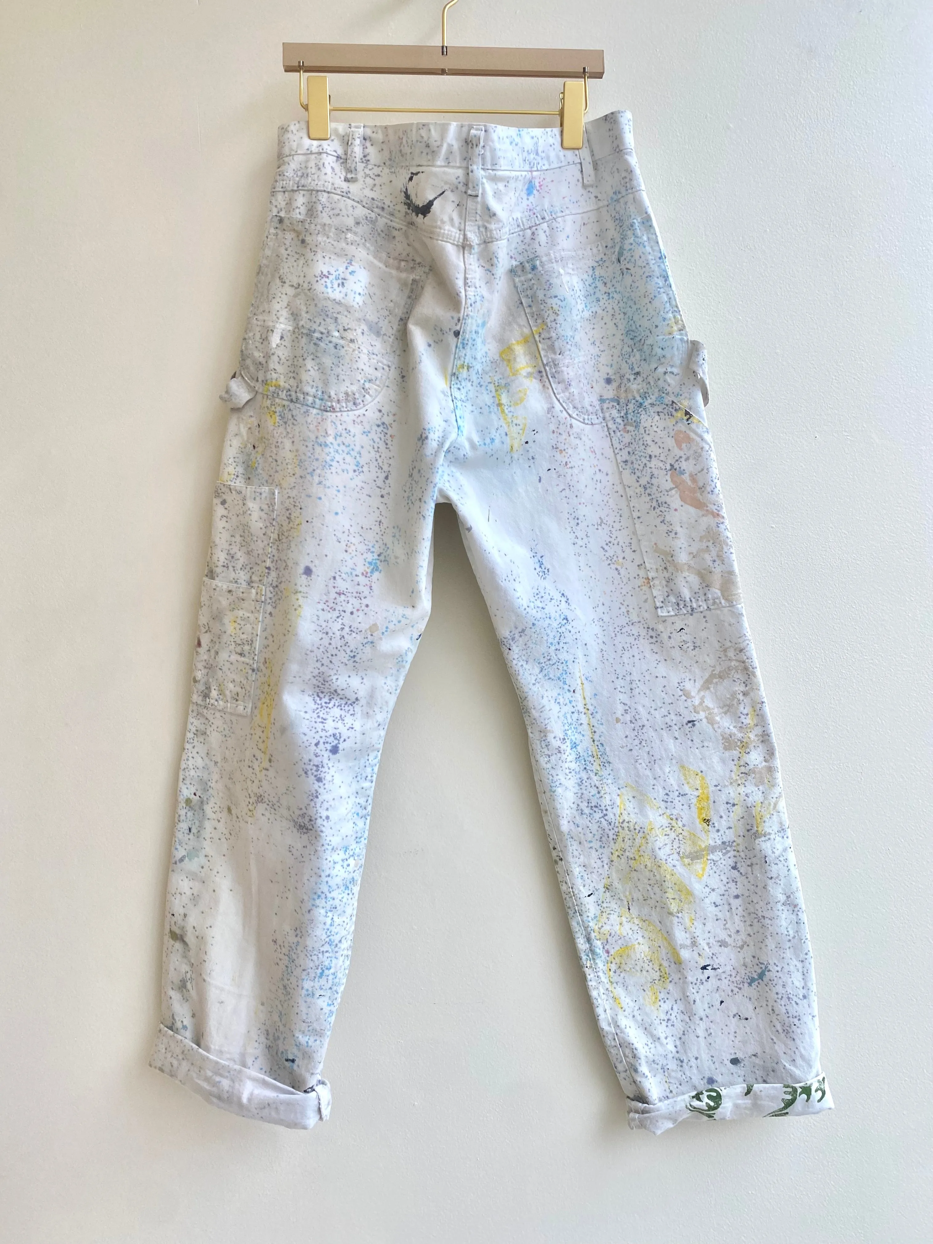 Dot Splattered Vintage White Painters Pants (Burgundy & Yellow)